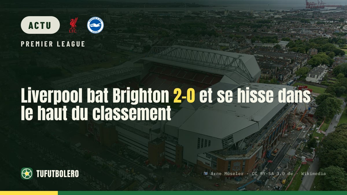 Liverpool bat Brighton 2-0 et se hisse dans le haut du classement