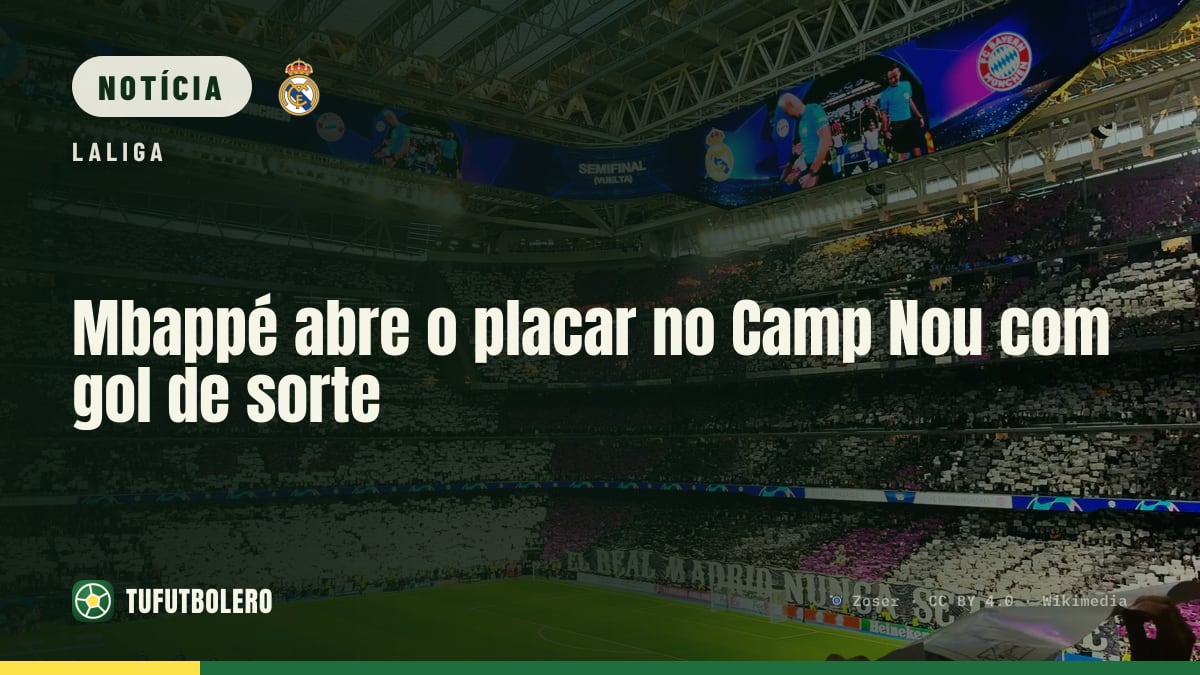 Mbappé abre o placar no Camp Nou com gol de sorte